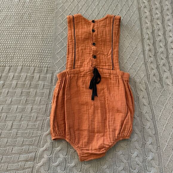 Gauze Material Rust Orange Bubble Romper ~ 4 - Picture 6 of 9